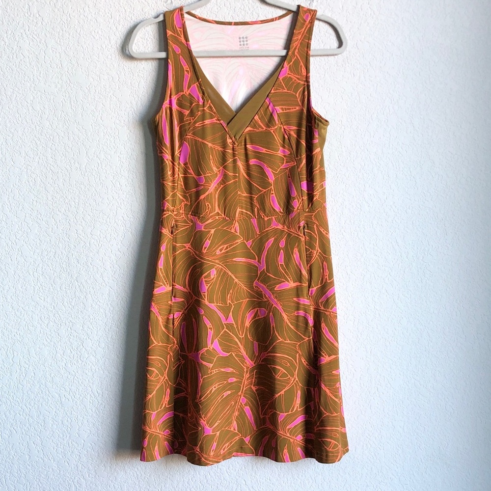 Title Nine Fit And Flare Dress Sleeveless Freelance Monstera Pink Small